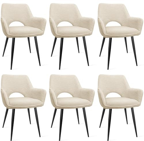 WAFTING Esszimmerstühle 6er Set,Armlehnstuhl mit Metallbeine,geeignet als Schminktisch Stuhl,Stühle Esszimmer,Samt Stuhl,Küchenstühle,Wohnzimmerstuhl,Polsterstuhl mit Samtigem Gefühl,beige
