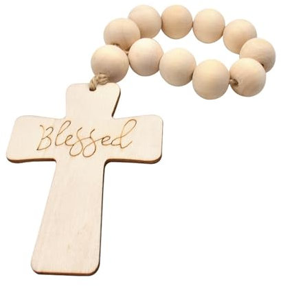 Watreketal Kreuz-Anhänger aus Holz, Rosenkranz, Perlen, religiöse Aufhängungen, Dekorationen für Erstkommunion, Taufe