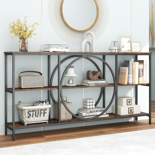 GIANTEX Tavolo consolle Industrial Style, tavolo d'ingresso, 180 x 30 x 90 cm, grande, tavolo da corridoio a 3 livelli con struttura in metallo, sottile, tavolino da divano, tavolo da soggiorno