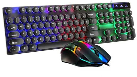 Annadue Clavier câblé et Combo de Souris pour Le Jeu, Clavier rétro-éclairé à LED câblé, Souris Câblée Optique, Prise et Jeu USB, Compatible avec PC, Ordinateur Portable (Ensemble Punk