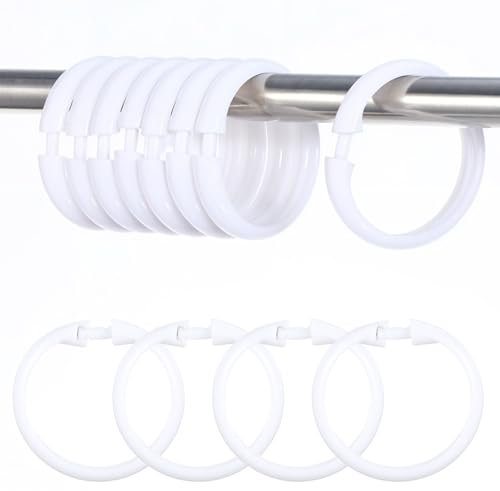 Oruola 12pcs White Plastic Shower Curtain Rings,O-Shape PP Plastic Material Shower Curtain Hook, Easy Snap Closure,Durable and Rustproof,Smooth Sliding for Bathroom,Tub,Changing Room
