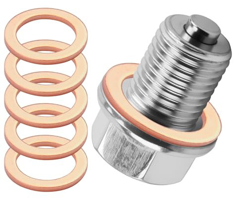 Tappo di Scarico Olio Magnetico M14x1,5 con Anello di Tenuta, Vite in Acciaio Inox per Coppa dell'olio, Tappo con 5 Rondelle in Rame, Tappo di Scarico per Auto, Moto e Barche