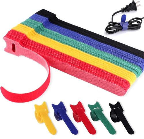 Velcro Cable Ties, 60 Pcs Reusable Cable Tie, Adjustable Straps Tidy Wrap Hook and Loop Fastening Wire Ties for PC Computer Electronics Home Office Cable Organiser