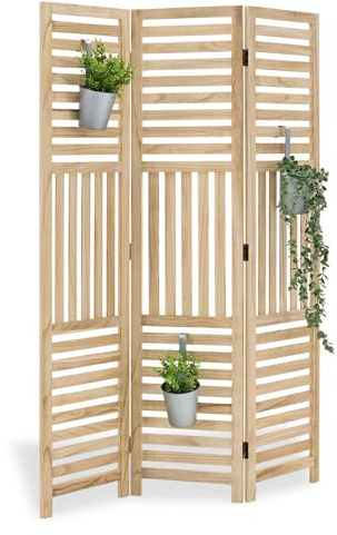 Homestyle4u Paravent 3 teilig Indoor Raumteiler Holzlamellen Natur 170x120 cm Trennwand Sichtschutz Holz freistehend