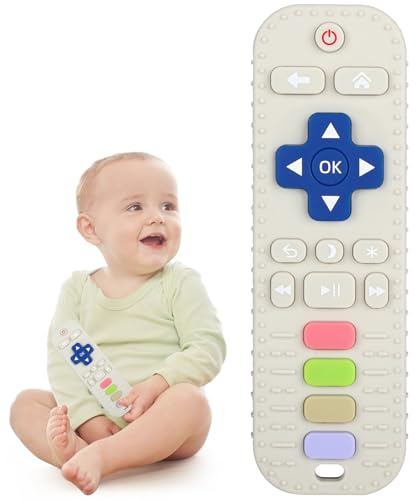 WUJUN Baby Teether Toy Chew Toy for Babies 3-24 Months TV Remote Control Shape Teething Relief Baby Toys for Infants (Apricot)