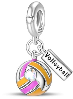 Energetic Volleyball Anhänger Charm, Charme für Armband, kompatibel mit Pandora Armband Halskette
