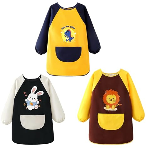 3 Pcs Tablier Peinture Enfant 6-8 Ans, Étanche à L'eau Blouse Peinture Enfant, Manches Longues Tablier de Cuisine Enfants Avec Poche, Convient Aux Garçons Et Aux Filles Qui Cuisinent Et Peignent