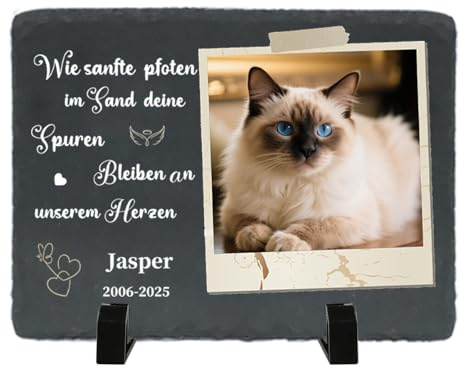 Umitive Individueller Grabstein für Katzen - Personalisierte Gedenktafel mit Foto, Name & Gravur - Tiergrabstein für Tierfriedhof - Wetterfeste Erinnerung an verstorbene Haustiere (Style M)