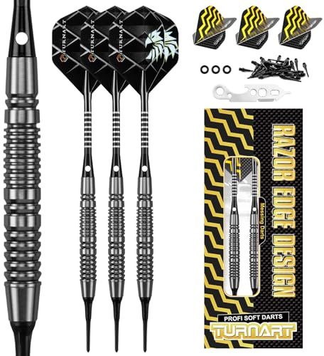 Turnart Dartpfeile mit Kunststoffspitz,18g Brass Softdarts,dartpfeile Profi für Elektronische Dartscheibe,Dart Set mit 30pcs Dartpfeil Spitzen 6 Flights 6 Flügen 1 Werkzeug und 3 O-Ringe