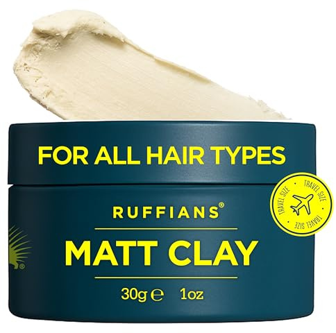 Ruffians Matt Hair Clay 30ml, Strong Hold | Matt Finish, for All Hair Types, Thicker Looking Hair, Haircare, Men’s Hair Gel