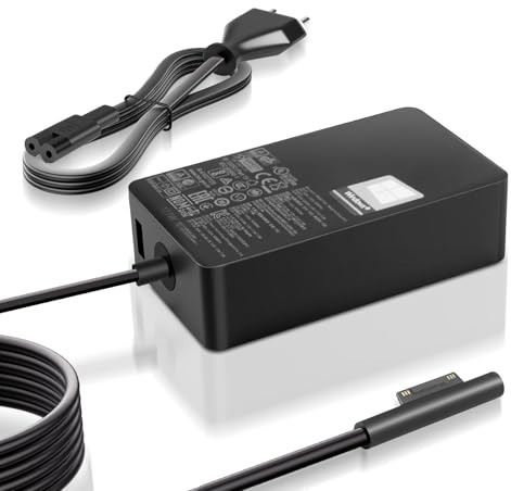 65W Surface Laptop Ladekabel für Microsoft Surface Pro 11/10/9/Pro 8/7/6/5/4/3, Surface Laptop 6/5/4/3/2, Surface Go, Surface Book 3/2, USB Port, Schnellladung, Magnetischer Anschluss