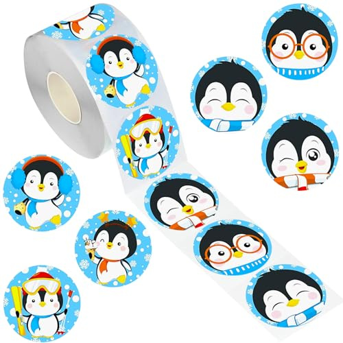 Winter Aufkleber, 500pcs Winterferien Aufkleber, Winter Aufklebers für Kinder, Niedliche Pinguin Aufklebers, Winter Weihnachts Aufkleberes Rolle, für Geschenkedeko und Scrapbooking