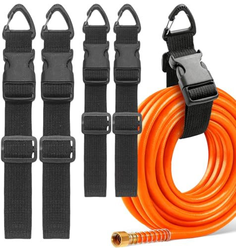 4 Attache Cable Réglable Largeur 3.8 cm pour Câbles de Rallonge (45/65 cm) | Sangles avec Mousqueton et Boucle, Noir Attache Tuyau Arrosage, pour Rangement Garage Rallonges Électriques et Câbles