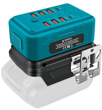 ZKSmao Akku Adapter kompatibel mit Makita 18V Lithium-Ionen Akkus - 6X USB-A & 2X USB-C Schnelllade-Ports, USB-Ladegerät – PD3.0 & QC3.0 Schnellladefunktio (Akku Nicht enthalten)