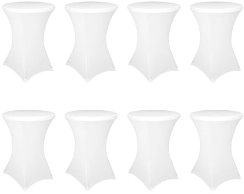 8er-Set Weiß Stretch Stehtisch Husse Ø 80-85 cm Verstärkung im Fußbereich & 40°C Waschbar, rutschfest & Bügelfreie, Stehtischhussen Stretch-Tischdecke für Stehtische und Bistrotische(80×110cm,Weiß)