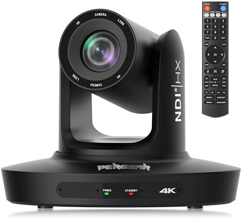 PERGEAR 4K Webcam, PTZ Camera NDI HX2 AI Tracking 20x Optical Zoom with HDMI/USB3.0/LAN(PoE), for Live Church Services/Video Conferencing/LiveStream/Sports, etc