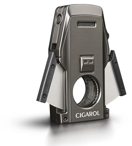 Cigarol 4-in-1 Doppelflamme Zigarrenfeuerzeug mit Automatischem Cutter, Punch & Halter - Edles Gunmetal Design (Zinklegierung) - Automatische Flammregulierung, Wiederbefüllbar in Geschenkbox