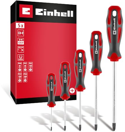 Einhell 5-tlg. Schraubendreher-Set | CrV-Klingen | magnetische Spitze | PH-Größen | ergonomische Griffe | Lochgriffe