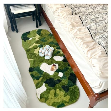 Unregelmäßiger Teppich, Mooswald-Badezimmerteppich, hoch saugfähig, maschinenwaschbar, dick und rutschfest, natürliches Blumenmuster für Dusche und Schlafzimmer(Whispers of the Forest,50x120cm)
