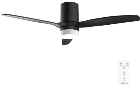 Cecotec Ventilador de Techo EnergySilence Aero 4600 Arctic Black&Black | Luz, Mando a Distancia, Motor DC 38W, Diámetro 132cm, Lámpara LED 18W, 3 Aspas, 6 Velocidades, Temporizador 8h