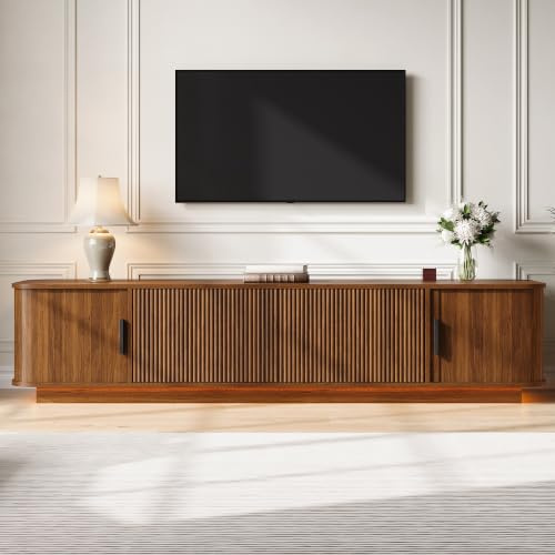TV-Schrank Nussbaum 180cm Mit Wellenmuster-Schubladen Sowie Schiebetüren