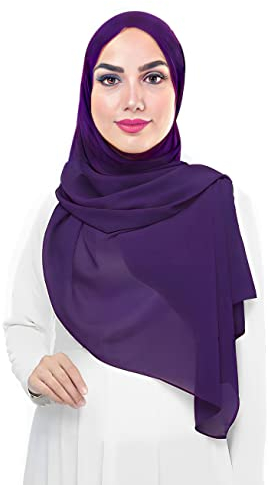 Lina & Lily Damen Muslim Premium Chiffon Hijab Kopftuch Schal aus Leicht Stoff (Dunkelviolett)