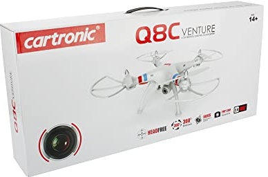 Cartronic 2.4 GHz Quadrocopter Q8C Venture mit Kamera, weiß, 50,0 x 50,0 x 19,0 cm I Ferngesteuerte Drohne mit Kamera, Headfree Control & LEDs I Drohne für Anfänger geeignet I Ab 14 Jahre