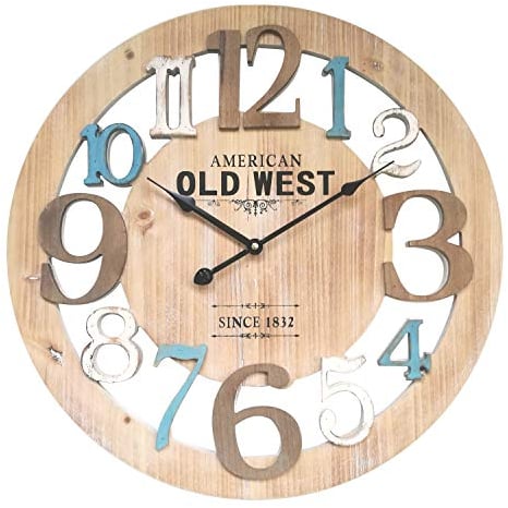 Rebecca Mobili Wanduhr Holz Braun Blau Weiß Design Urban Hauseinrichtung Ø 50 cm -(H x B x T) - Art. RE4992