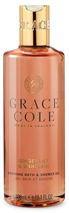 Grace Cole Bath & Shower Gel Ginger Lily & Mandarin Fragrance 300ml - Essential Oils - Vegan and Cruelty Free, No SLS or Parabens - Made In England