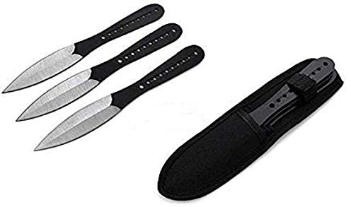KS-11 Wurfmesser Darts Set Black Edition – 3 Hochwertige Ausbalancierte Kunai Messer Inklusive Holster mit Gürtelclip – Etui – Selbstverteidigung – Outdoor Abenteuer Messerwerfen