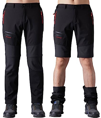 SANMIO Herren Wanderhose Zip Off Atmungsaktiv Arbeit Hosen Softshellhose Outdoor Sommer Funktionshose Trekkinghose Entfernbar Schnell Trockend (mit Gürtel) Schwarz, XL