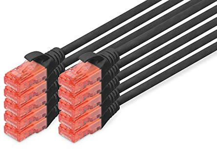 DIGITUS LAN Kabel Cat 6-0,5m - 10 Stück - RJ45 Netzwerkkabel - UTP Ungeschirmt - Kompatibel zu Cat-6A & Cat-5e - Schwarz