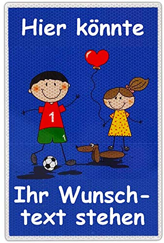 UvV Warnschild Hinweisschild mit Ihrem Wunschtext 30 x 20cm reflektierend Achtung Langsam spielende Kinder Vorsicht erhältlich (blau)