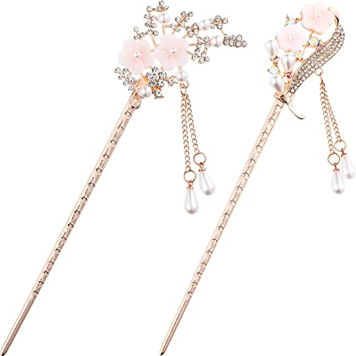 Lurrose 2 Stücke Chinesischer Haarstab Metall Perlen Haarnadel Japanische Haarstäbchen Blumen Haar Essstäbchen Opal Haarspange Haarstock Haarschmuck