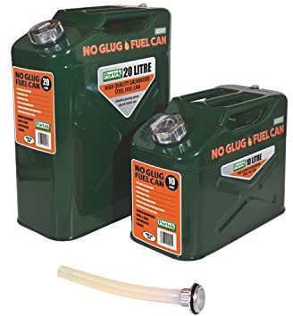 Portek 20L No Glug Galvanised Steel Fuel Can - Green (Gasoline & Diesel)