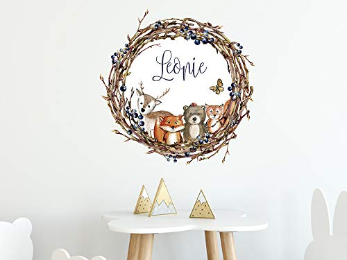 GRAZDesign Wandtattoo mit Namen personalisiert, Wandaufkleber Kinderzimmer für Mädchen und Jungen, Türaufkleber, Motiv Tiere / 40x40cm