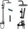 Midanya Ensemble de douche d'extérieur noir mat en acier inoxydable SUS 304 de 20,3 cm avec pommeau de douche à effet pluie de 20,3 cm avec cylindre 2 en 1, support mural, barre coulissante réglable,