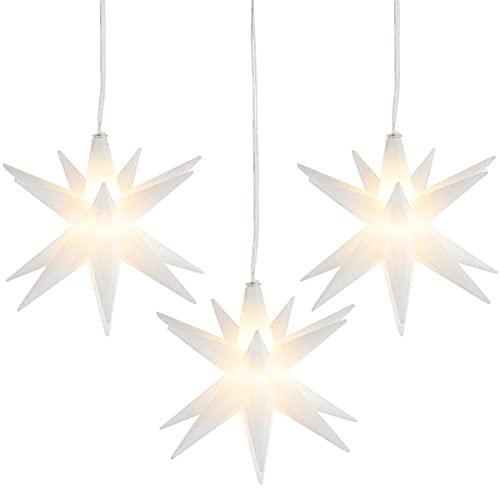 Ideen mit Herz LED-Stern | 3 Stück in Weiß | batteriebetrieben | Ø10cm | Timer-Funktion | Kabellänge: 1,5m | mit 16 Strahlen & 1 LED-Licht in Warmweiß | Deko zu Weihnachten