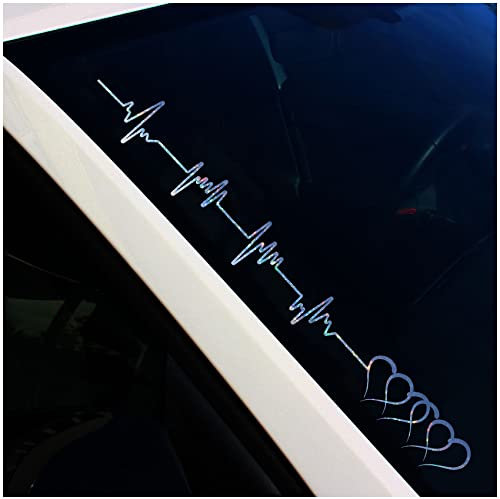 Frontscheibenaufkleber Schriftzug Herzzschlag Herz Aufkleber für Windschutzscheibe Heckscheibe Frontscheibe Auto Fahrzeug Dekor Sticker FS19 (Flakes Silber, Außenklebend)
