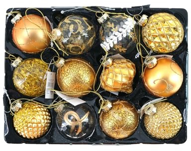 BURI Weihnachtsbaumkugeln Glas Kugeln 12 STK Christbaumkugeln Weihnachtskugeln gelb