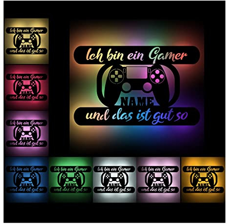 Namofactur Gaming Deko Zimmer Geschenkideen Geburtstag Gamer Dekoration Farbwechsel Holz Wand Lampe I USB + Fernbedienung