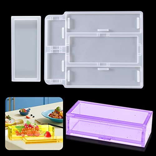 Voyyphixa Rectangle Resin Box Mold Jewelry Box Molds with Lid Container Silicone Molds for Epoxy Resin Pencil Case Casting Mold DIY Pen Domino Trinket Storage Box (Pen Holder Mold)