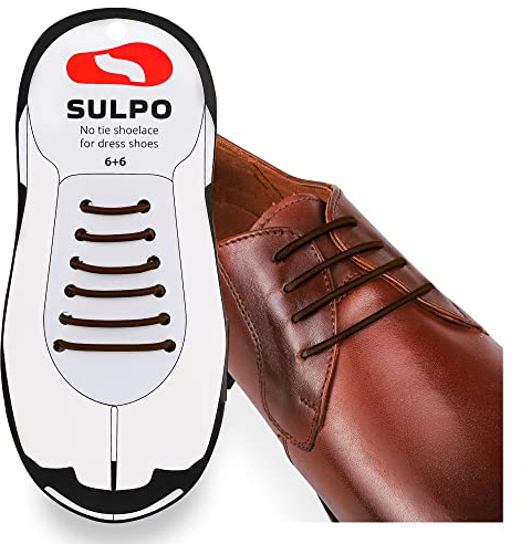 SULPO Cordones para zapatos de cordones - Sin atado - Cordones elásticos de silicona - Cordones para zapatos de cuero - Zapatos de esmoquin - Juego de cordones sin lazos, marrón, Einheitsgröße