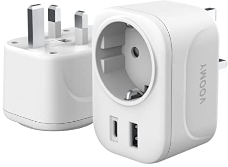 VOOMY Reiseadapter UK, Adapter England Deutschland Stecker, Steckdosenadapter England mit USB-C & USB-A, Reiseadapter typ G, Steckdose für Großbritannien Irland Schottland
