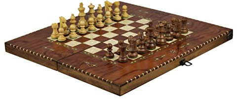Jeu d'échecs et de backgammon Rural Rosewood Sheesham French Staunton Pieces 50,8 cm