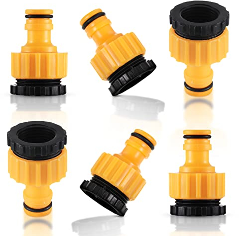 Vokmon 6 Pack Garden Hose Parts & Connectors, Plastic Threaded Outdoor Tap Connector, 1/2 Inch and 3/4 Size, 2 in1 Pipe Attachments Connector Faucet Adapter(Tap Connector)