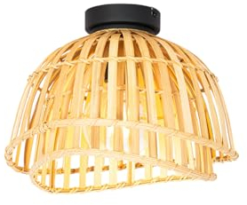Qazqa - Orientalisch Orientalische Deckenleuchte I Deckenlampe I Lampe I Leuchte schwarz mit natürlichem Bambus 30 cm - Pua I Wohnzimmer I Schlafzimmer - Bamboo Rund - LED geeignet E27