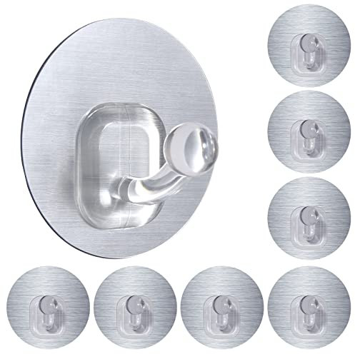 Uten Hooks for Hanging, Adhesive Hooks Heavy Duty, Hanging up to 5KG, for Wall, Door, Coat, Hat in Bathroom Living Room Kitchen, Silver, 10 Pack