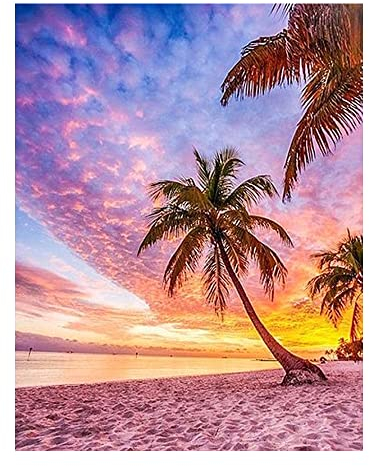 DCIDBEI Diamant Painting Strand und Meer Pink 40x50cm Diamond Painting Bild Palmen Diamond Painting Strand Wasser Meer Sand Sonnenuntergang Diamond Painting Erwachsene Landschaft Pink