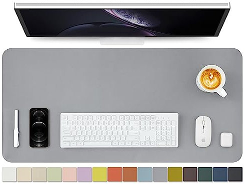 Leder-Schreibtischunterlage – rutschfeste PU-Schreibtischunterlage und Mauspads für Büro und Zuhause – Schreibtisch-Organisation und Zubehör (Dunkelgrau,90cmx 43cm)